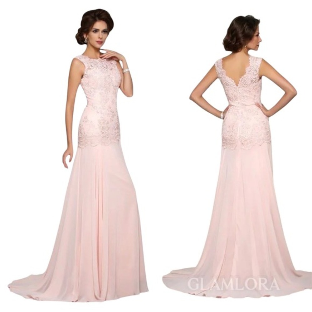 Hebeos Pink Lace Sequin Mermaid Gown Sleeveless Formal High Low Dress Prom train